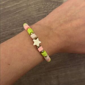 Beaded Star Bracelet in Pink, Lime & White